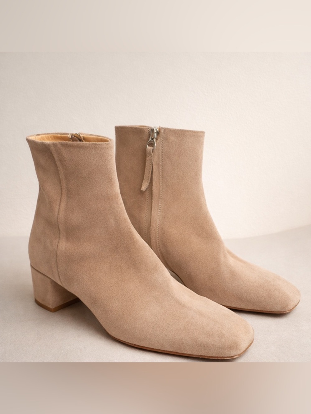 Aeyde Suede Ankle Boots Square Toe Block Heel Minimalist Eu 38 Us 7.5 8